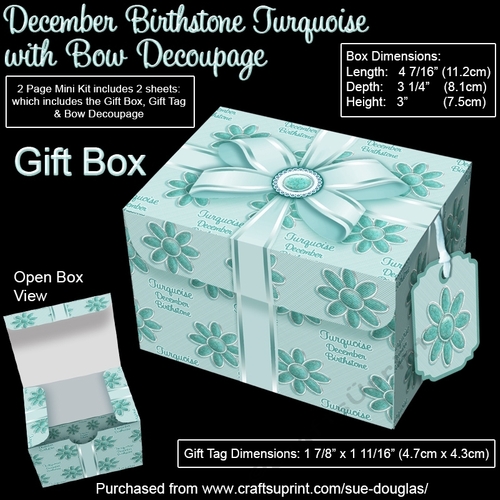 Gift Box December Birthstone Turquoise with Bow Decoupage