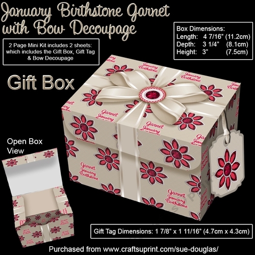 Gift Box January Birthstone Garnet with Bow Decoupage