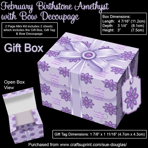 Gift Box February Birthstone Amethyst with Bow Decoupage