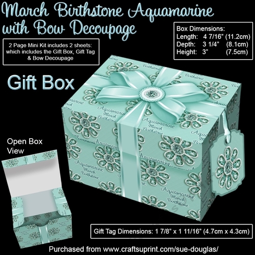 Gift Box March Birthstone Aquamarine with Bow Decoupage