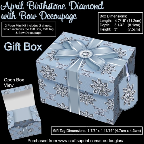 Gift Box April Birthstone Diamond with Bow Decoupage
