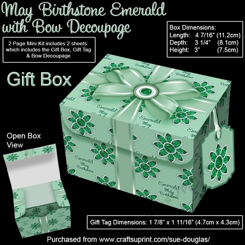 Gift Box May Birthstone Emerald with Bow Decoupage