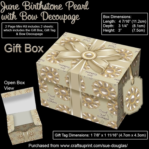 Gift Box June Birthstone Pearl with Bow Decoupage