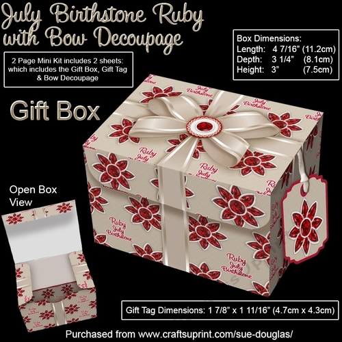 Gift Box July Birthstone Ruby with Bow Decoupage