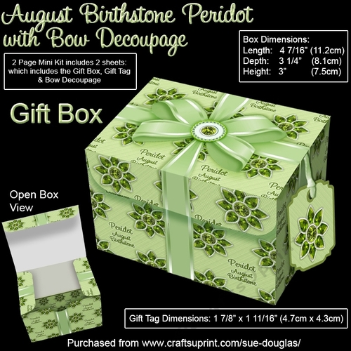 Gift Box August Birthstone Peridot with Bow Decoupage