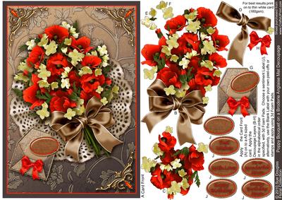 Poppy Bouquet on a Broderie Anglaise Mat Decoupage