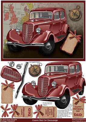 Classic Red Car Decoupage, Birthday