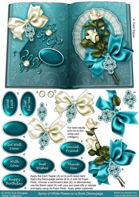 Spray of White Roses on a Book, Decoupage