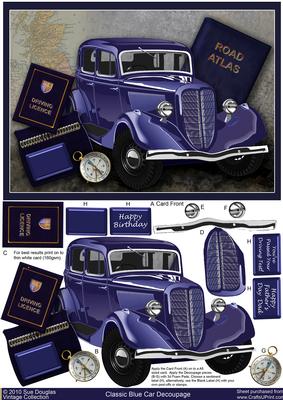Classic Blue Car Decoupage, Birthday