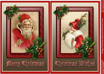 Vintage Christmas Santa and Girl Card Fronts