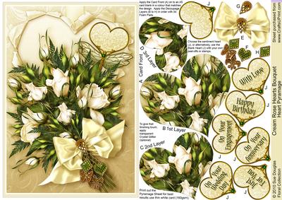 Cream Rose Hearts Bouquet, Heart Pyramage Sheet
