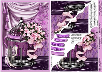 Rose Bouquet on a Bird Cage, Scalloped Corner Stacker