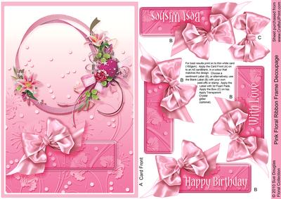 Pink Floral Ribbon Frame Decoupage