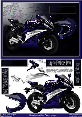 Blue Motorbike Decoupage, Birthday