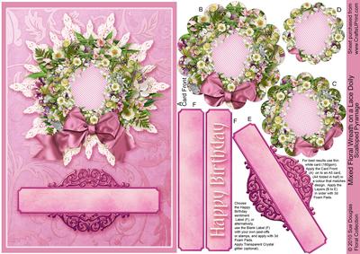 Mixed Floral Wreath on a Lace Doily Scalloped Pyramage