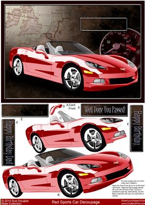 Red Sports Car Decoupage, Birthday, Driving Test