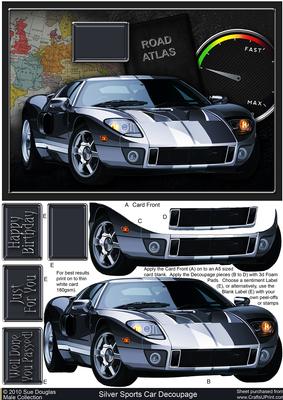 Silver Sports Car Decoupage / Birthday / Driving Test