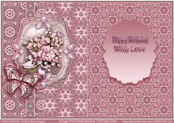 Vintage Pink Roses Bouquet Fold Back Birthday Card