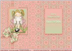 Girl with Pink Flowers Fold Back Birthday Card