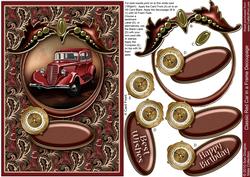 Classic Red Car in a Frame Decoupage