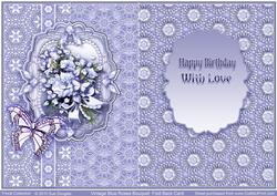 Vintage Blue Roses Bouquet Fold Back Birthday Card