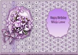 Vintage Lilac Roses Bouquet, Fold Back, Birthday
