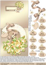 Cream Roses on a Lace Fan Over the Edge Decoupage