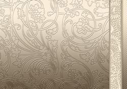 Taupe Flowers Swirls and Spots Embossed with Border