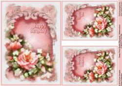 Deep Pink Roses Bouquet Watercolour Card Fronts
