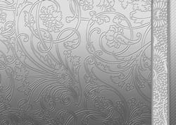 Silver Flowers Swirls and Spots Embossed with Border