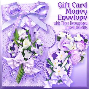Lilac Floral Lace and Pearls, Gift Envelope with 3 Decoupage