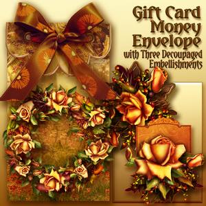 Autumn Roses, Gift Envelope with 3 Choices of Decoupage