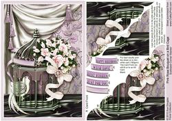 Pink Rose Bouquet on a Bird Cage Scalloped Corner Stacker