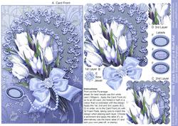 White Tulips Bouquet on a Blue Mat Scalloped Square Pyramage