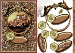 Classic Tan Car in a Frame Decoupage