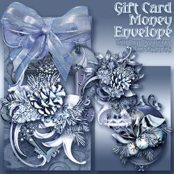 Silver Christmas, Gift Envelope with 3 Decoupage Embellish
