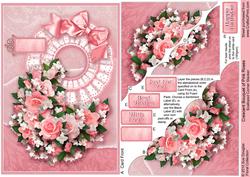 Crescent Bouquet of Pink Roses Scalloped Corner Stacker
