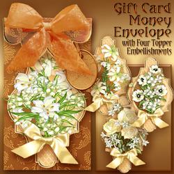 Cream Floral, Gift Envelope with 4 Topper Embellishments