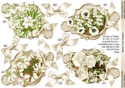 White Floral 4 Toppers with Decoupage Bows