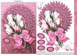 White Tulips Bouquet on a Deep Pink Mat Decoupage