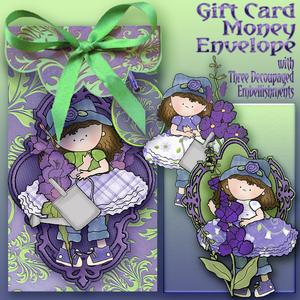 I Love Purple, Gift Envelope with 3 Decoupaged Embellishment
