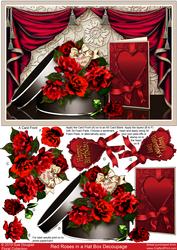Red Roses in a Hat Box Decoupage, Valentine, Birthday