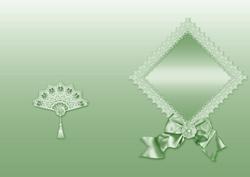Green Lace Fan and Victorian Bow A5 Insert