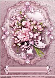 Vintage Pink Roses Bouquet in a Frame A4 Card Front