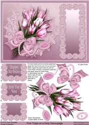 Pink Tulips Bouquet on a Doily Decoupage