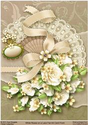 White Roses on a Lace Fan A4 Card Front