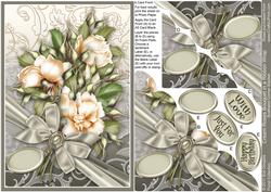 Cream Roses in a Ribbon Wrap A5 Scalloped Corner Stacker