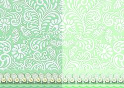 Green Swirls and Butterflies with Lace Scalloped Border Duo