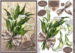 Calla Lilies Bouquet on a Broiderie Anglaise Mat Sympathy