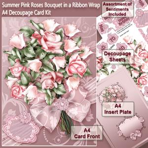 Summer Pink Roses Bouquet in a Ribbon Wrap A4